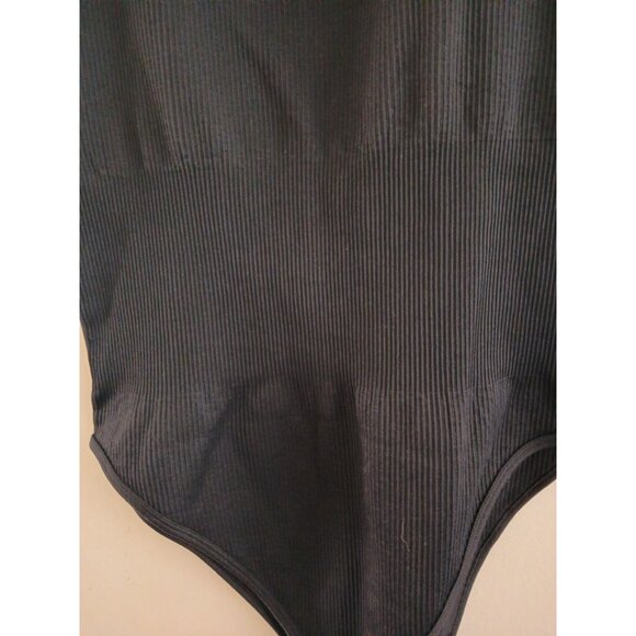 OQQ Womens L Black Ribbed Seamless Tank Top Square Neck Bodysuit Leotard - Picture 2 of 4